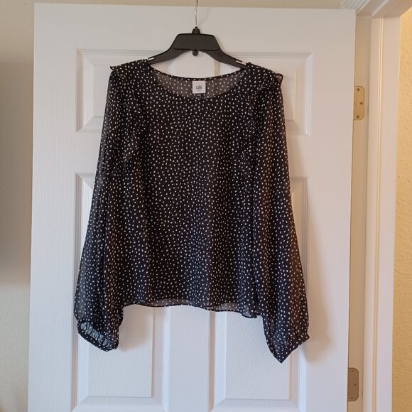 LIKE NEW! Cabi Black and White Polka Dot "Sinatra" Blouse Size Large - Picture 3 of 6